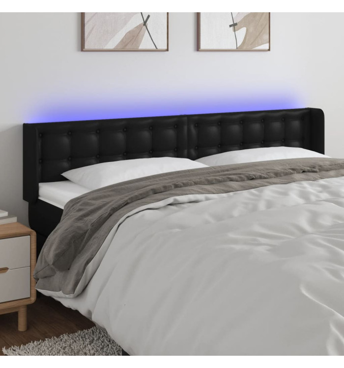Tête de lit à LED Noir 163x16x78/88 cm Similicuir | Mobilier & Déco