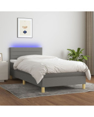 Sommier à lattes de lit avec matelas et LED Gris foncé 90x190cm | Mobilier & Déco