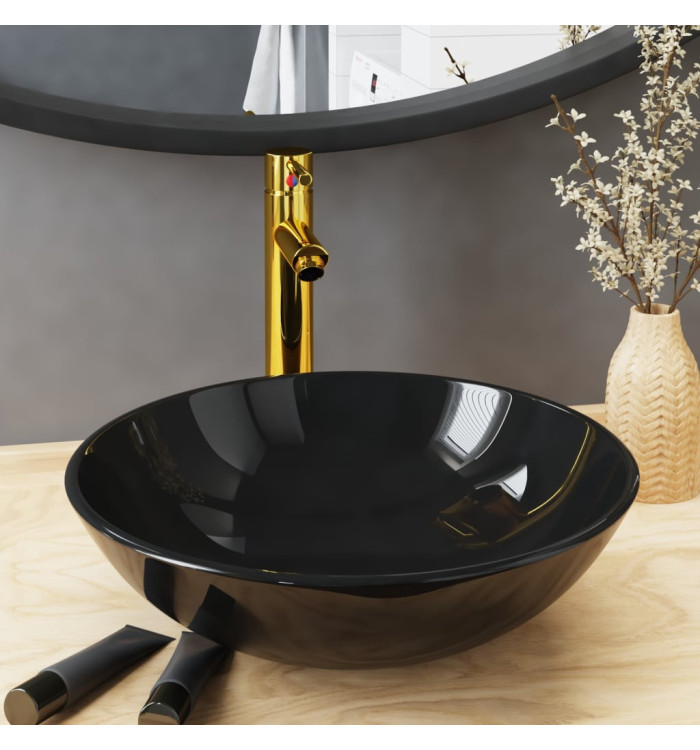 Lavabo de bain avec robinet et drain à poussoir Verre trempé | Mobilier & Déco