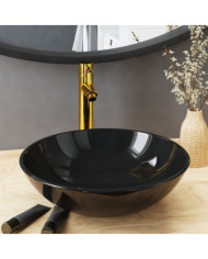 Lavabo de bain avec robinet et drain à poussoir Verre trempé | Mobilier & Déco