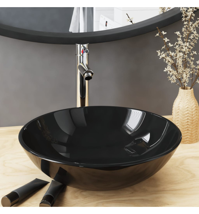 Lavabo de bain avec robinet et drain à poussoir Verre trempé | Mobilier & Déco
