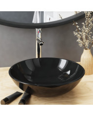 Lavabo de bain avec robinet et drain à poussoir Verre trempé | Mobilier & Déco