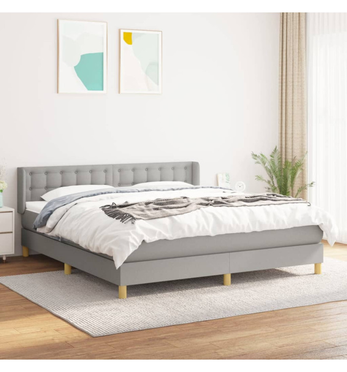 Sommier à lattes de lit avec matelas Gris clair 160x200cm Tissu | Mobilier & Déco