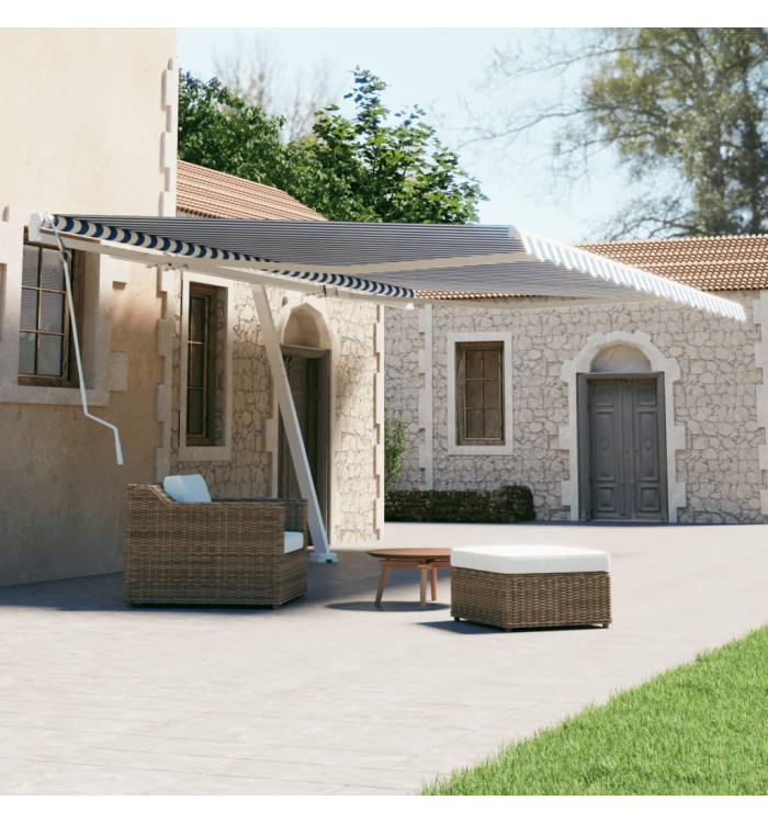 Auvent manuel rétractable sur pied 600x300 cm Bleu/Blanc | Mobilier & Déco