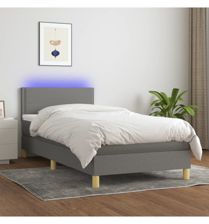 Sommier à lattes de lit avec matelas et LED Gris foncé 80x200cm | Mobilier & Déco