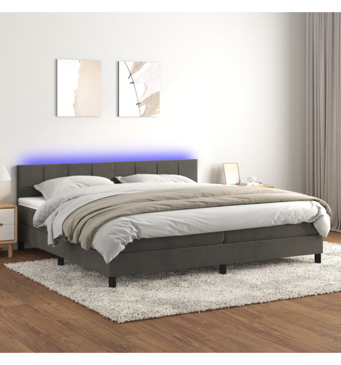 Sommier à lattes de lit avec matelas LED Gris foncé 200x200 cm | Mobilier & Déco