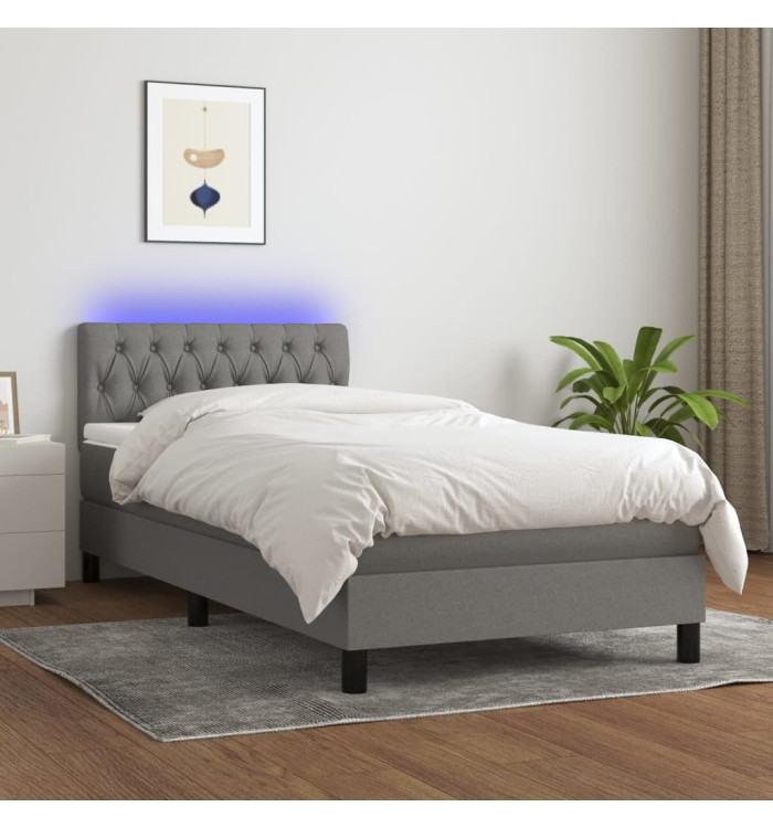 Sommier à lattes de lit avec matelas et LED Gris foncé 90x190cm | Mobilier & Déco