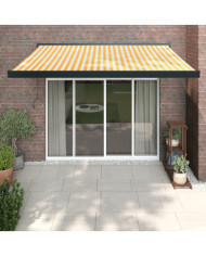 Auvent rétractable jaune et blanc 3x2,5 m tissu et aluminium | Mobilier & Déco