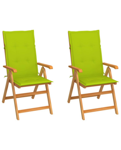 Chaises de jardin lot de 2 et coussins vert vif Teck massif | Mobilier & Déco