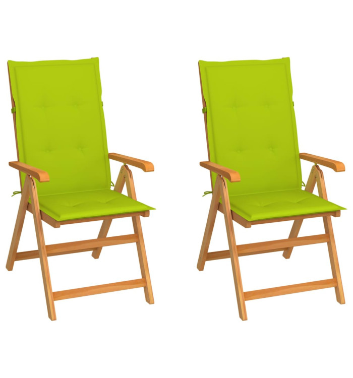 Chaises de jardin lot de 2 et coussins vert vif Teck massif | Mobilier & Déco