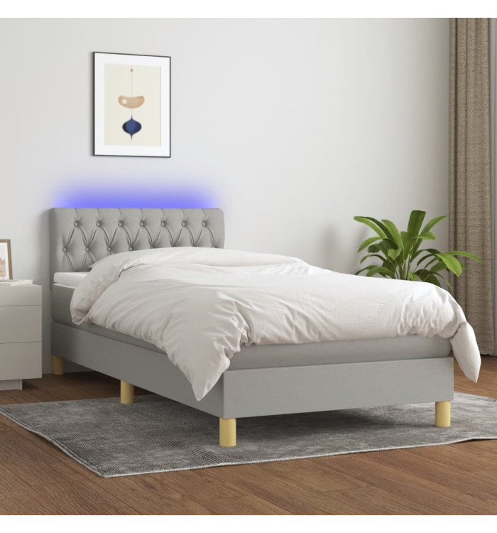Sommier à lattes de lit avec matelas et LED Gris clair 90x200cm | Mobilier & Déco