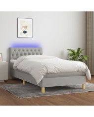 Sommier à lattes de lit avec matelas et LED Gris clair 90x200cm | Mobilier & Déco