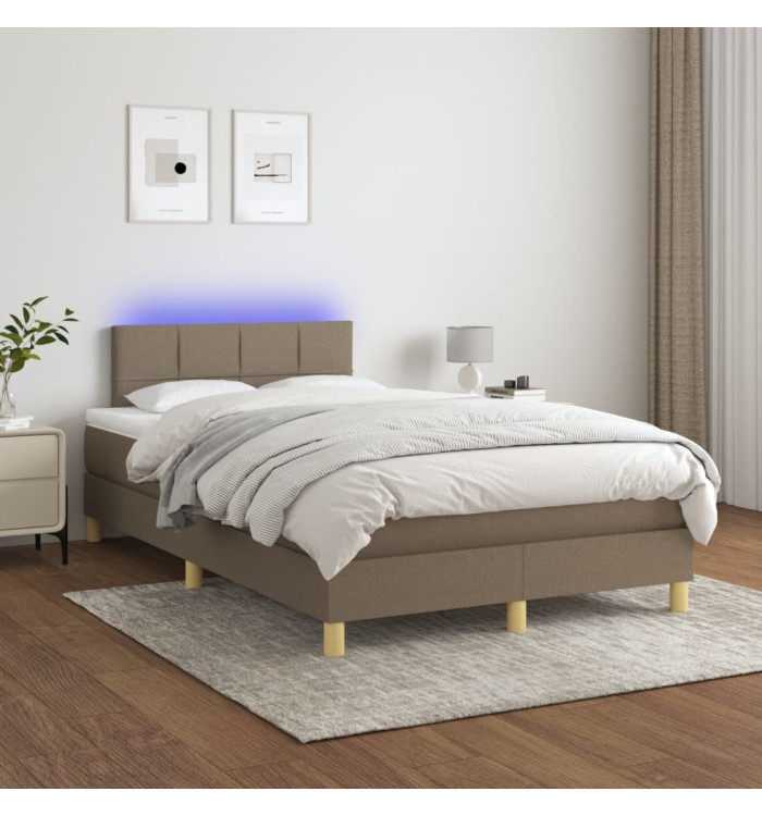 Sommier à lattes de lit avec matelas LED Taupe 120x200 cm Tissu | Mobilier & Déco