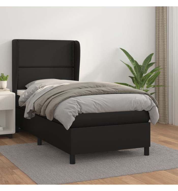 Sommier à lattes de lit avec matelas Noir 90x200 cm Similicuir | Mobilier & Déco