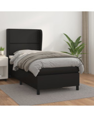 Sommier à lattes de lit avec matelas Noir 90x200 cm Similicuir | Mobilier & Déco