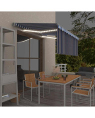 Auvent manuel rétractable et store et LED 3x2,5 m Bleu et blanc | Mobilier & Déco