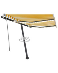 Auvent manuel rétractable avec LED 300x250 cm Jaune et blanc | Mobilier & Déco