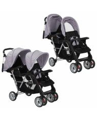 Poussette à deux places acier gris et noir | Mobilier & Déco
