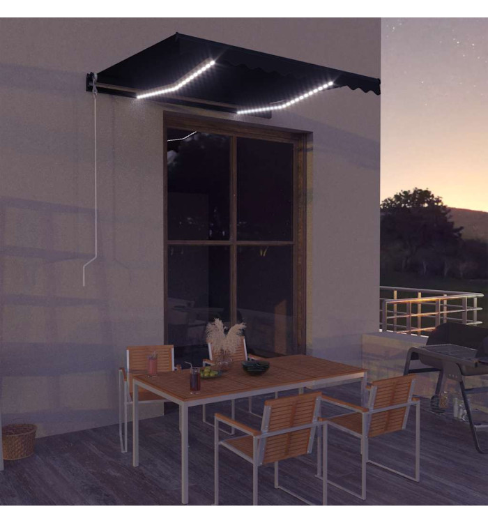 Auvent manuel rétractable avec LED 300x250 cm Anthracite | Mobilier & Déco