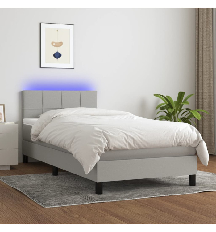 Sommier à lattes de lit matelas LED Gris clair 100x200 cm Tissu | Mobilier & Déco