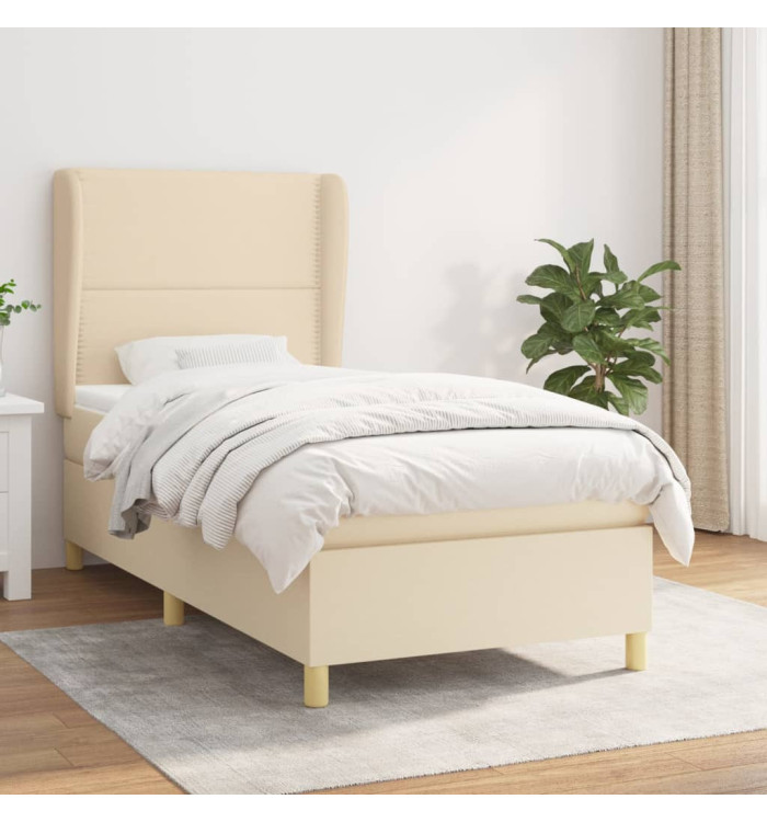 Sommier à lattes de lit avec matelas Crème 100x200 cm Tissu | Mobilier & Déco