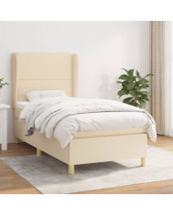 Sommier à lattes de lit avec matelas Crème 100x200 cm Tissu | Mobilier & Déco