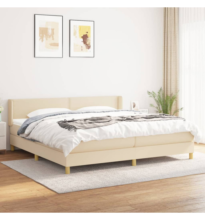Sommier à lattes de lit avec matelas Crème 200x200 cm Tissu | Mobilier & Déco