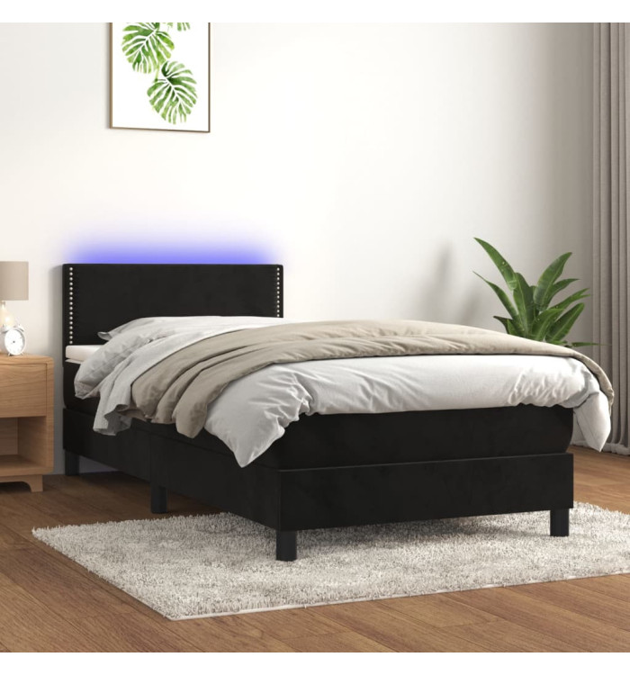 Sommier à lattes de lit avec matelas LED Noir 100x200cm Velours | Mobilier & Déco
