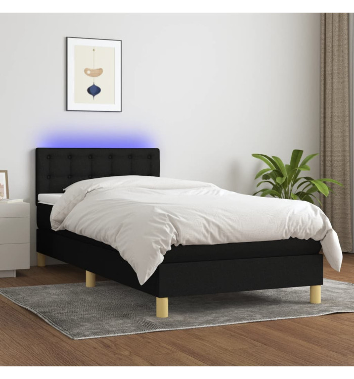 Sommier à lattes de lit avec matelas et LED Noir 90x200cm Tissu | Mobilier & Déco