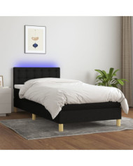 Sommier à lattes de lit avec matelas et LED Noir 90x190cm Tissu | Mobilier & Déco