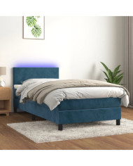 Sommier à lattes de lit avec matelas LED Bleu foncé 100x200 cm | Mobilier & Déco