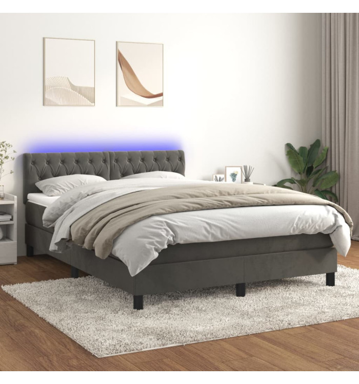 Sommier à lattes de lit avec matelas LED Gris foncé 140x190 cm | Mobilier & Déco