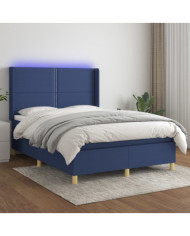 Sommier à lattes de lit matelas et LED Bleu 140x190 cm Tissu | Mobilier & Déco