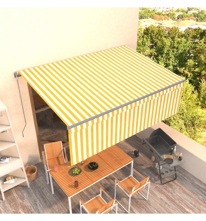 Auvent manuel rétractable avec store 4x3 m Jaune et blanc | Mobilier & Déco