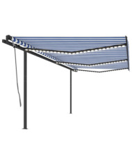 Auvent automatique capteur de vent/LED 6x3 m Bleu et blanc | Mobilier & Déco