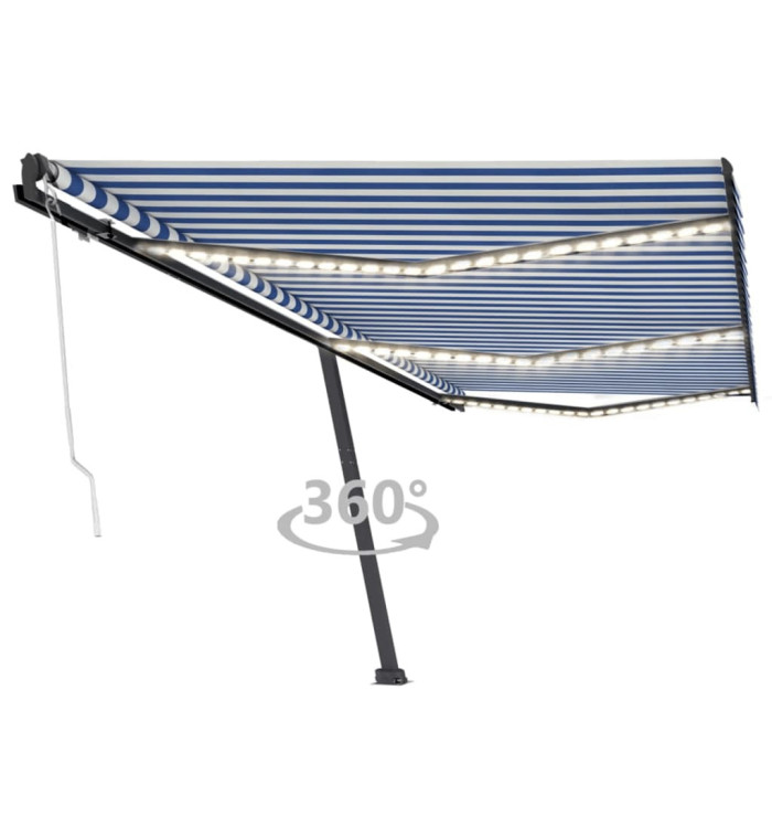 Auvent automatique capteur de vent/LED 600x300 cm Bleu et blanc | Mobilier & Déco