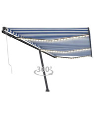 Auvent automatique capteur de vent/LED 600x300 cm Bleu et blanc | Mobilier & Déco