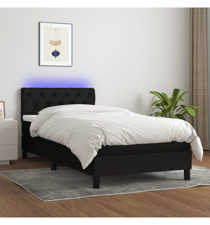Sommier à lattes de lit avec matelas et LED Noir 80x200cm Tissu | Mobilier & Déco