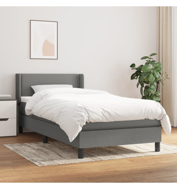 Sommier à lattes de lit avec matelas Gris foncé 90x200 cm Tissu | Mobilier & Déco