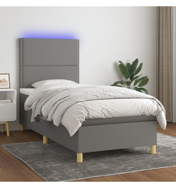 Sommier à lattes de lit avec matelas et LED Gris foncé 90x200cm | Mobilier & Déco