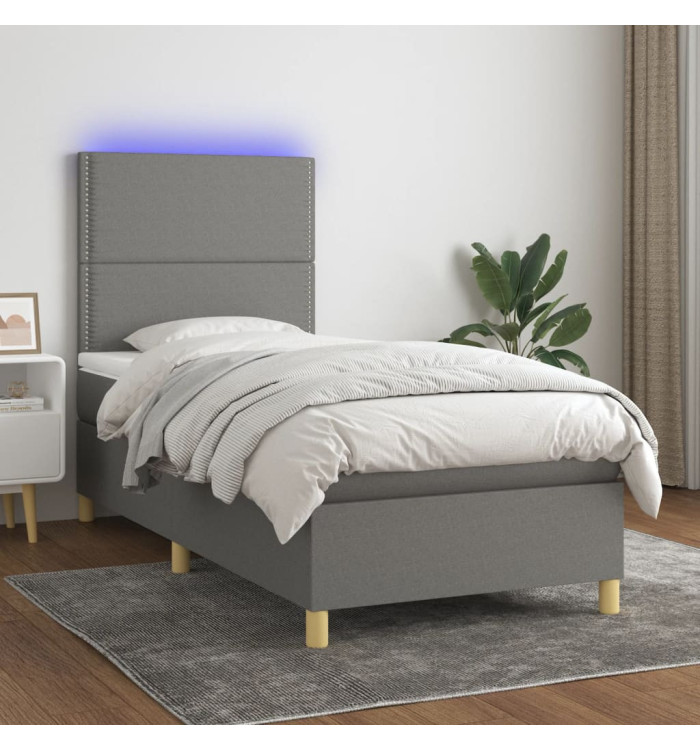 Sommier à lattes de lit avec matelas et LED Gris foncé 90x190cm | Mobilier & Déco