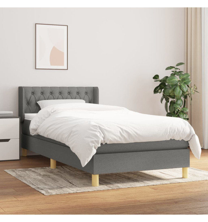 Sommier à lattes de lit avec matelas Gris foncé 90x200 cm Tissu | Mobilier & Déco