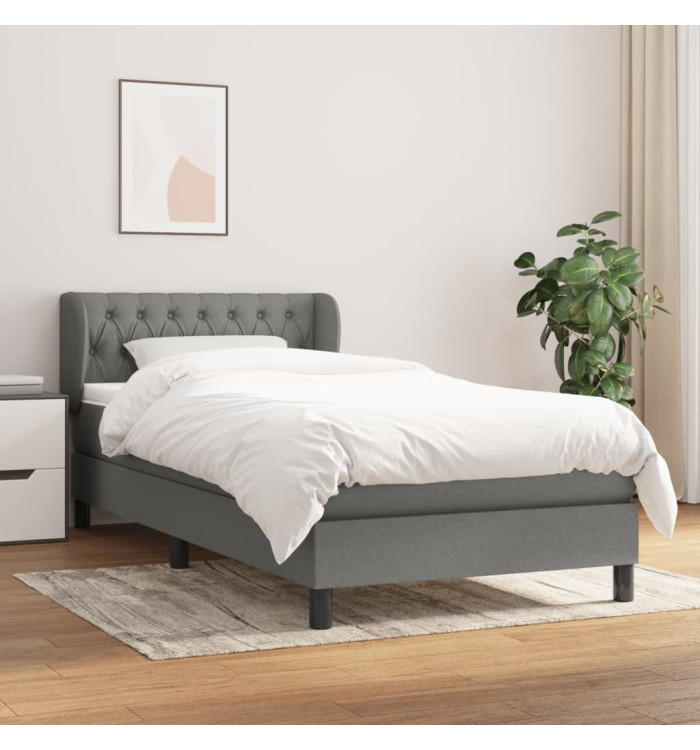 Sommier à lattes de lit avec matelas Gris foncé 90x200 cm Tissu | Mobilier & Déco