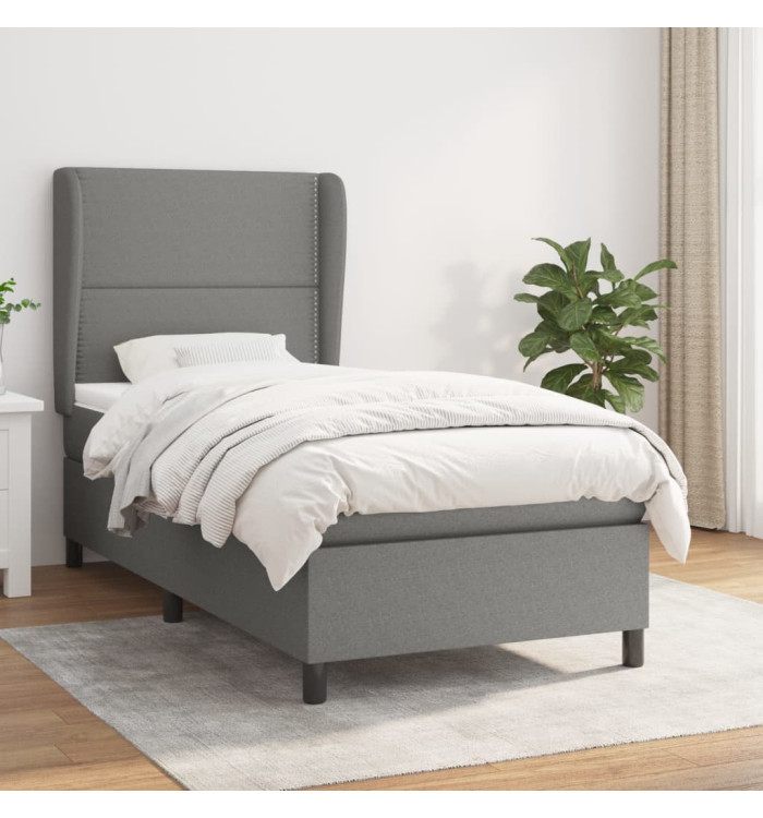 Sommier à lattes de lit et matelas Gris foncé 90x190 cm Tissu | Mobilier & Déco
