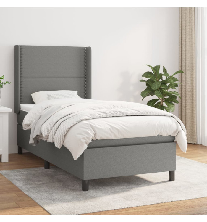 Sommier à lattes de lit et matelas Gris foncé 90x190 cm Tissu | Mobilier & Déco