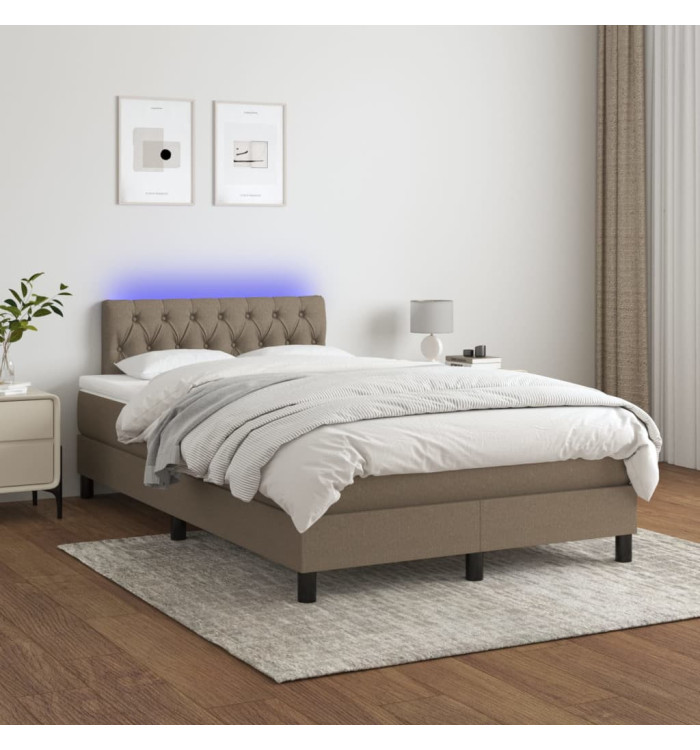 Sommier à lattes de lit avec matelas LED Taupe 120x200 cm Tissu | Mobilier & Déco
