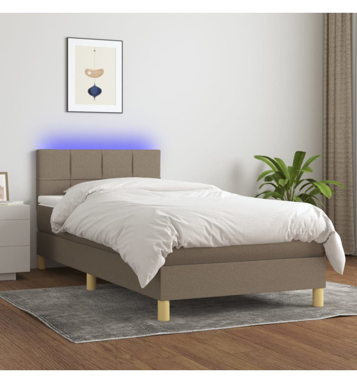 Sommier à lattes de lit avec matelas LED Taupe 90x200 cm Tissu | Mobilier & Déco