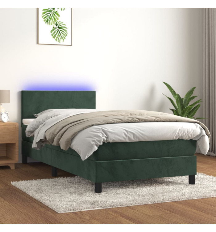 Sommier à lattes de lit avec matelas et LED Vert foncé 80x200cm | Mobilier & Déco