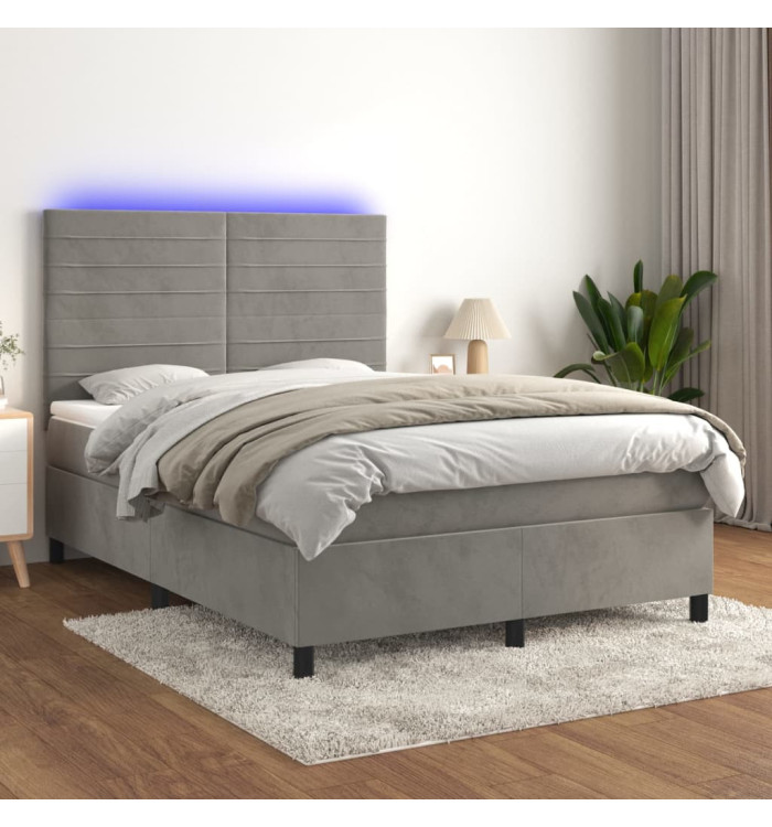 Sommier à lattes de lit avec matelas LED Gris clair 140x190 cm | Mobilier & Déco