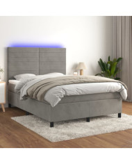 Sommier à lattes de lit avec matelas LED Gris clair 140x190 cm | Mobilier & Déco